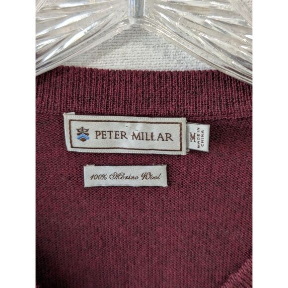 Peter Millar V-Neck Merino Wool Sweater Maroon Men's Size Medium - Picture 5 of 10